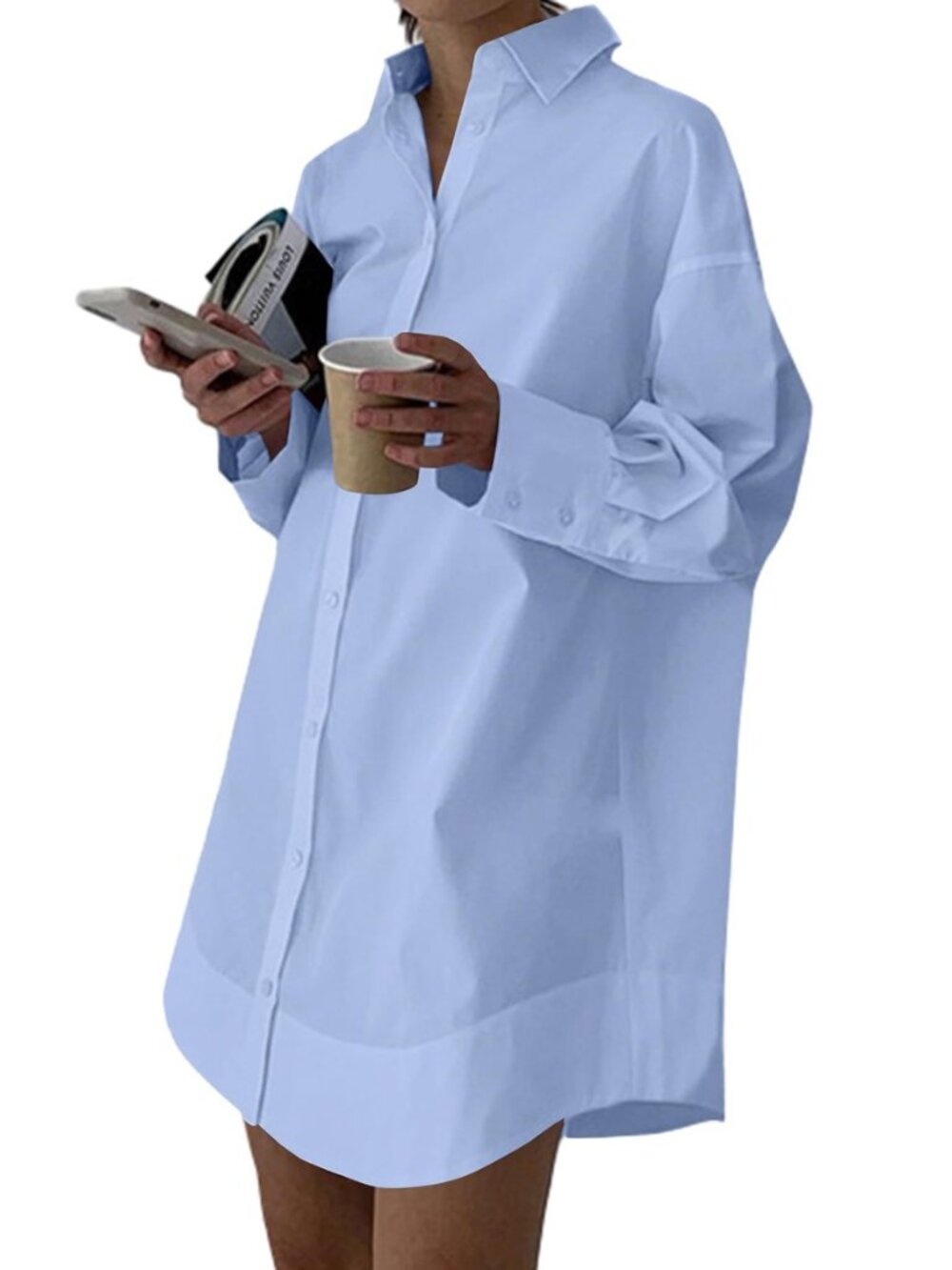 Women's V Neck Casual Shirt Dress